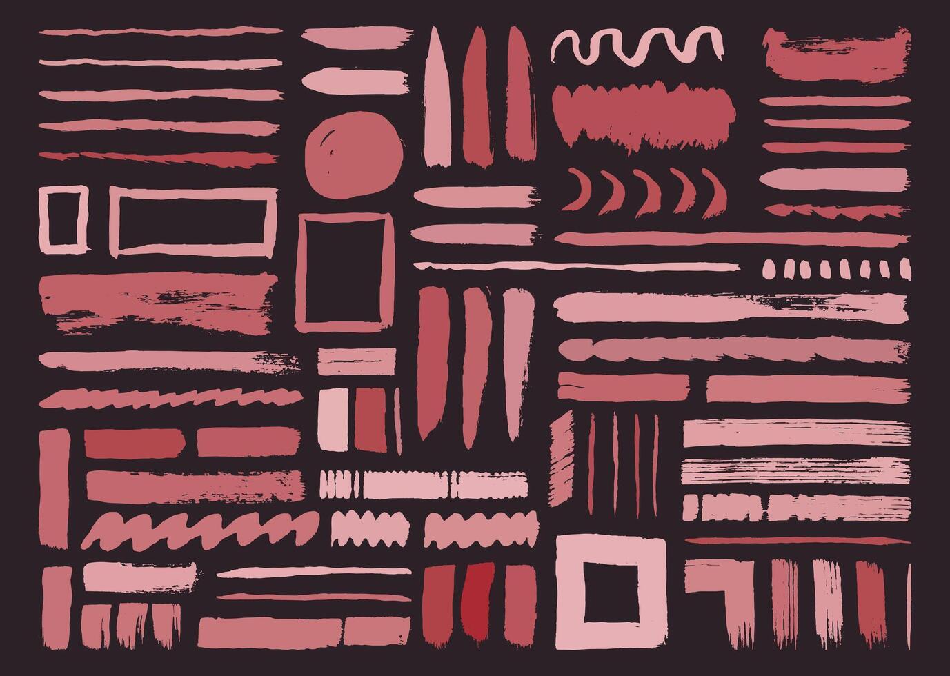 Grunge paint brush strokes element bundle. Hand drawn creative shapes element set. Grunge painting graphic element. Circle, square, lines, and curve brushes. vector