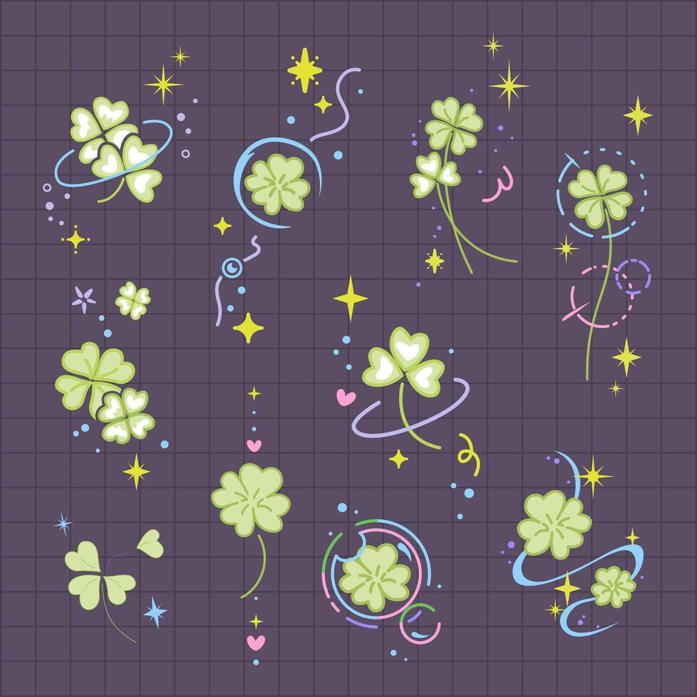 adorable pastel clover doodle element vector