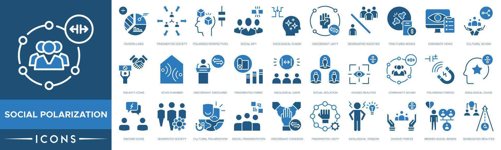 Social Polarization icon. Division Lines, Fragmented Society, Polarized Perspectives, Social Rift, Ideological Chasm and Discordant Unity vector