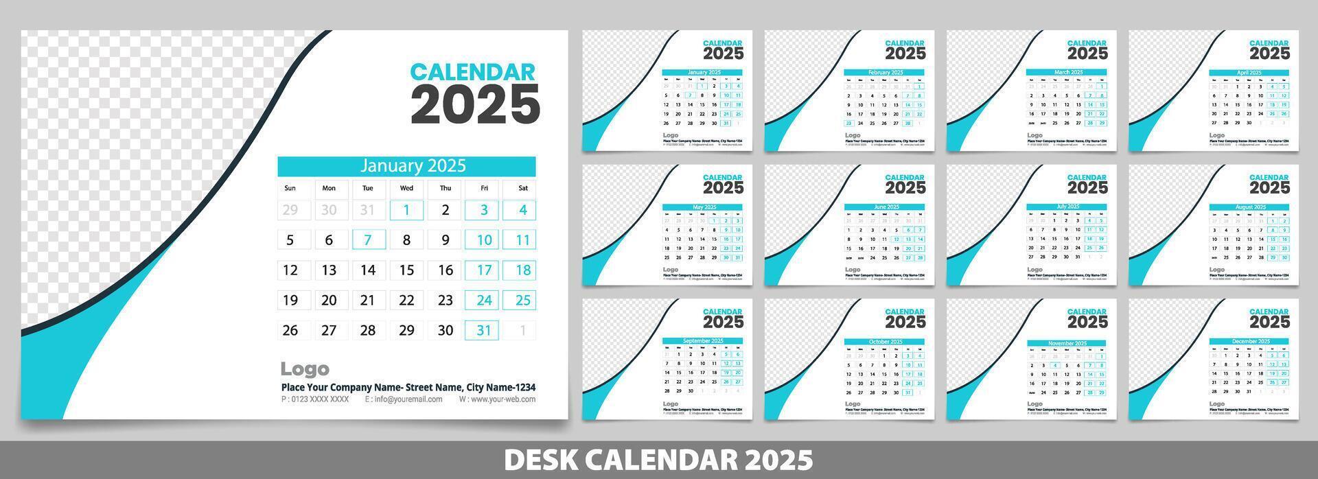 Calendar 2025 week start Monday corporate design template . vector