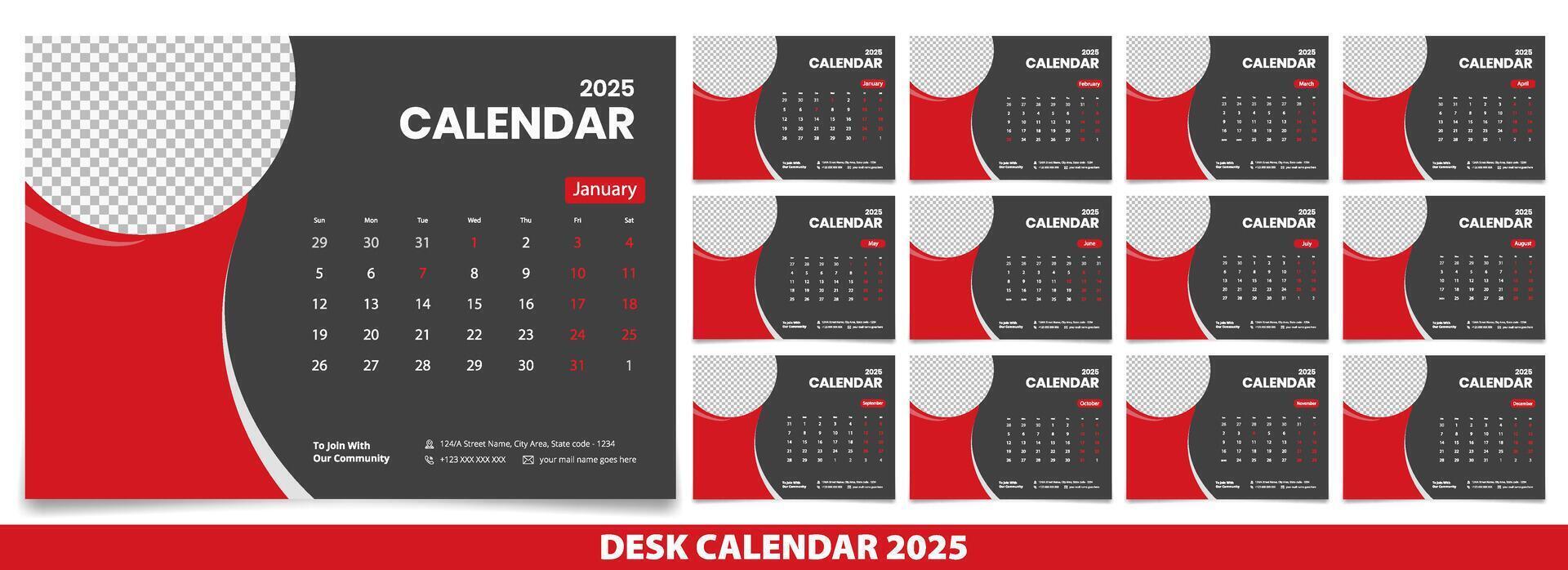 Calendar 2025 week start Monday corporate design template . vector