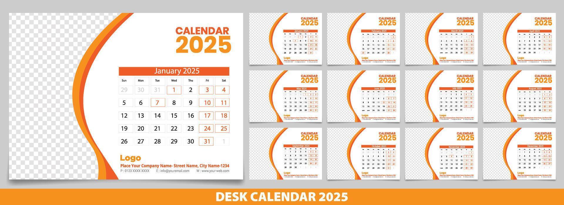 Calendar 2025 week start Monday corporate design template . vector