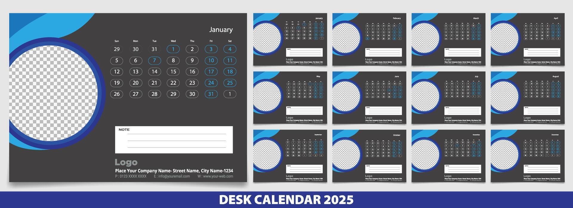 Calendar 2025 week start Monday corporate design template . vector