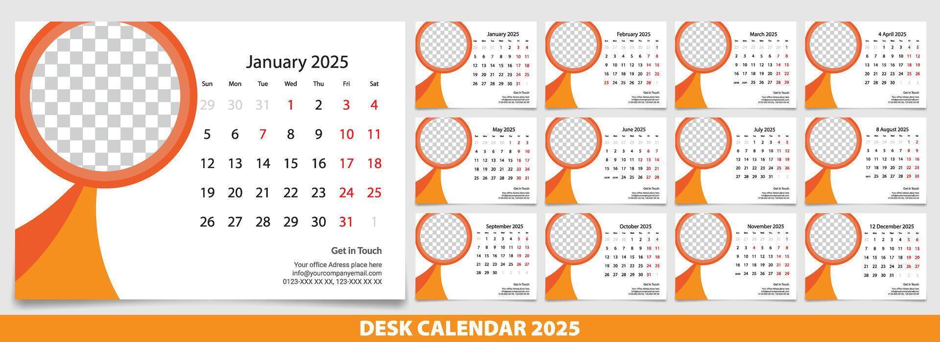 Calendar 2025 week start Monday corporate design template . vector