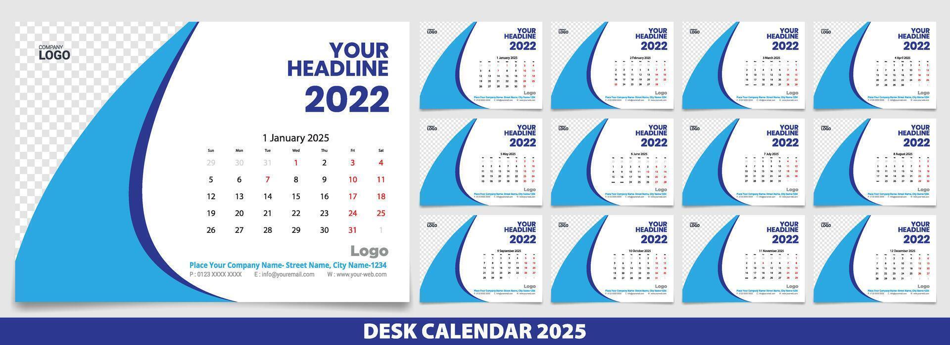 Calendar 2025 week start Monday corporate design template . vector