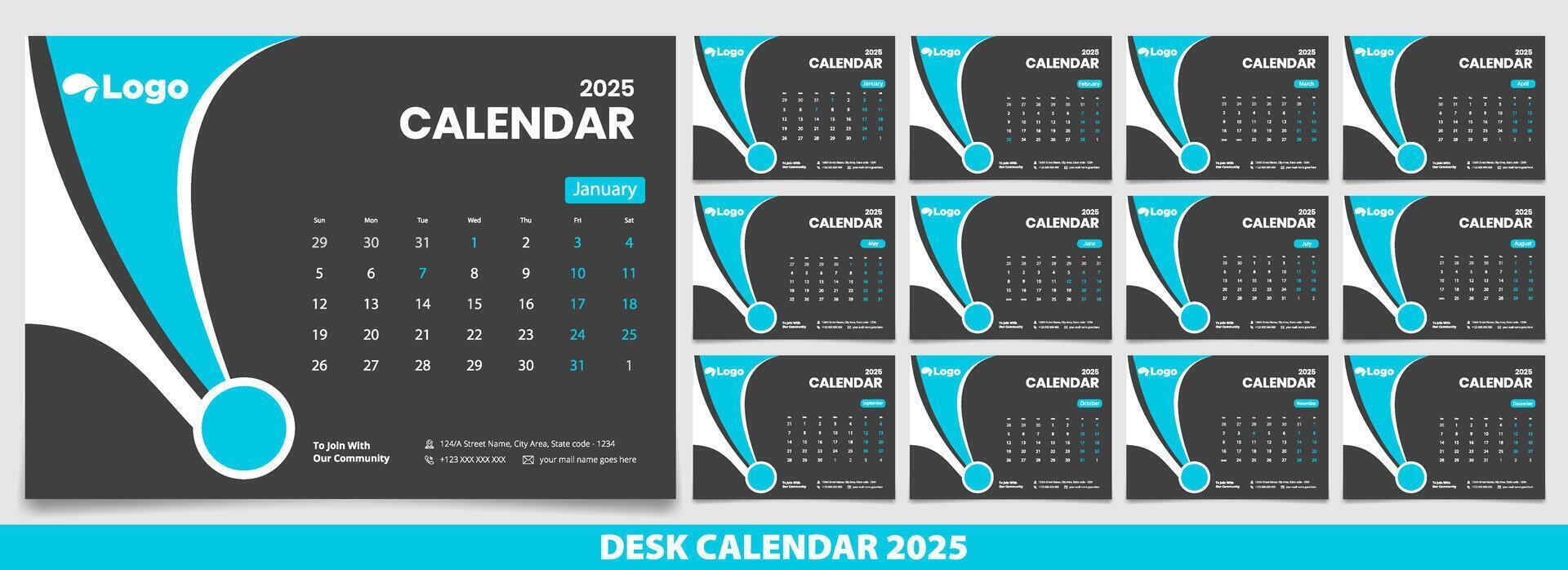 Calendar 2025 week start Monday corporate design template . vector