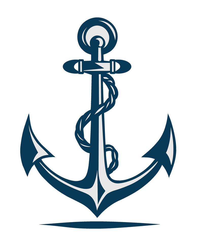 Vintage blue anchor with rope illustration vector