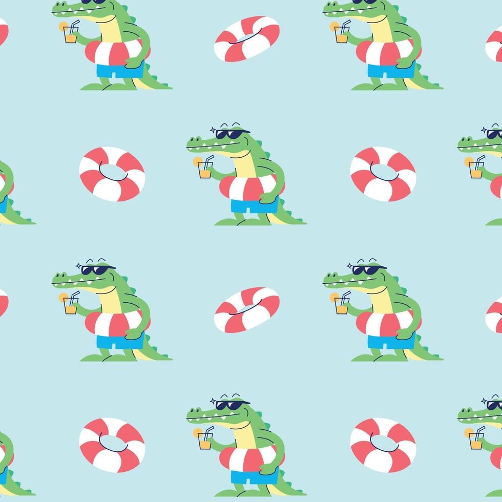 FUNNY ALIGATOR IN SUMMER SEASON PATTERN vector