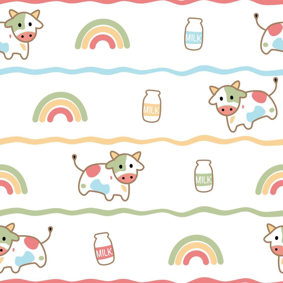 Seamless pattern with milk cow vector