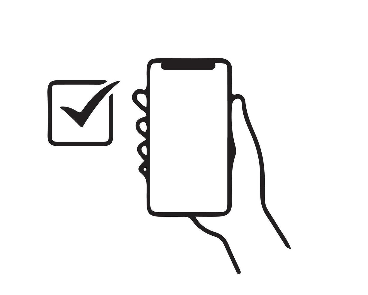 flat design hand holding phone design vector