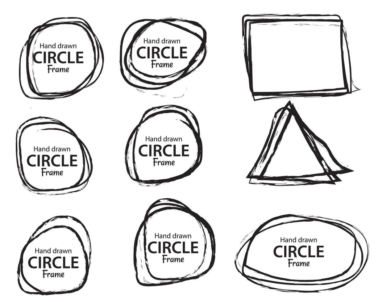 hand drawn outline frame circle art vector
