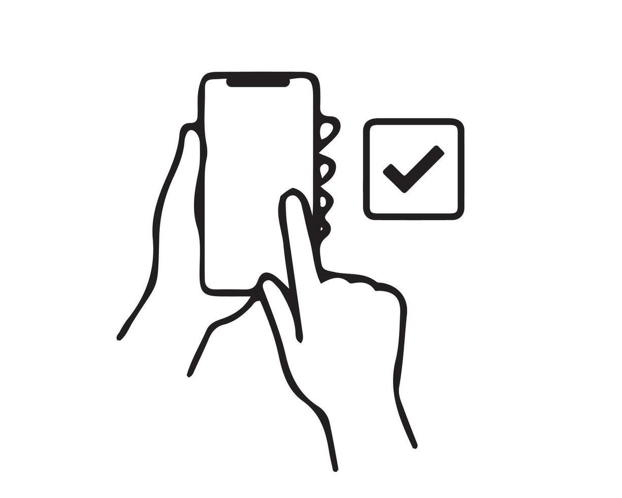 flat design hand holding phone design vector