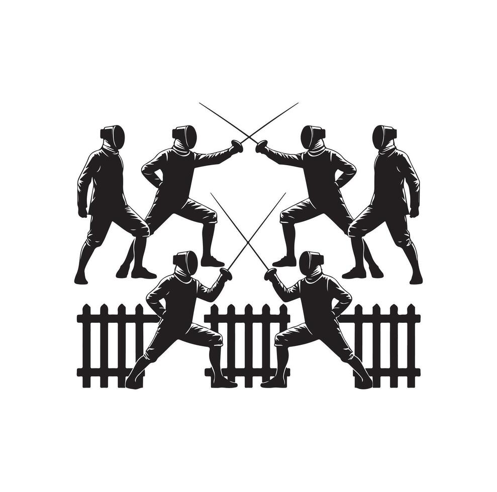 Fencing sport silhouette, side view. fencer illustration vector