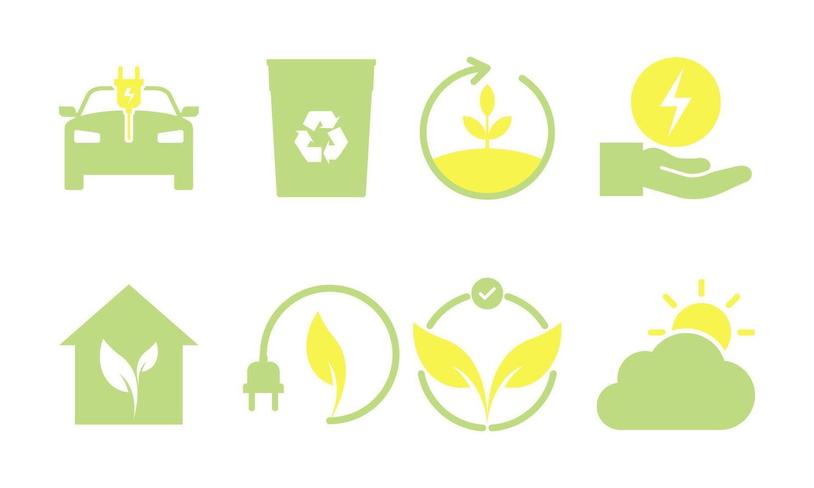 Green energy icon set. Collection of renewable energy, ecology and green electricity icons vector
