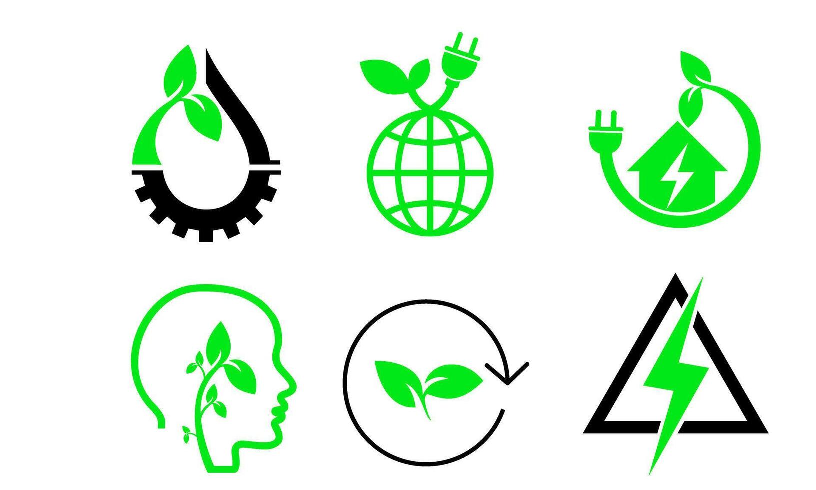 Green energy icon set. Collection of renewable energy, ecology and green electricity icons vector