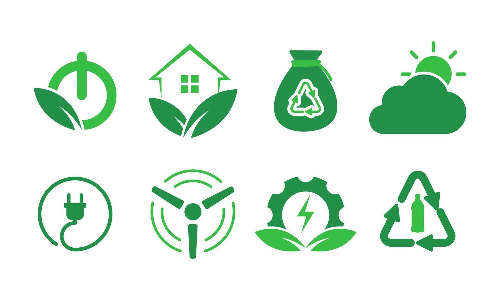 Green energy icon set. Collection of renewable energy, ecology and green electricity icons vector