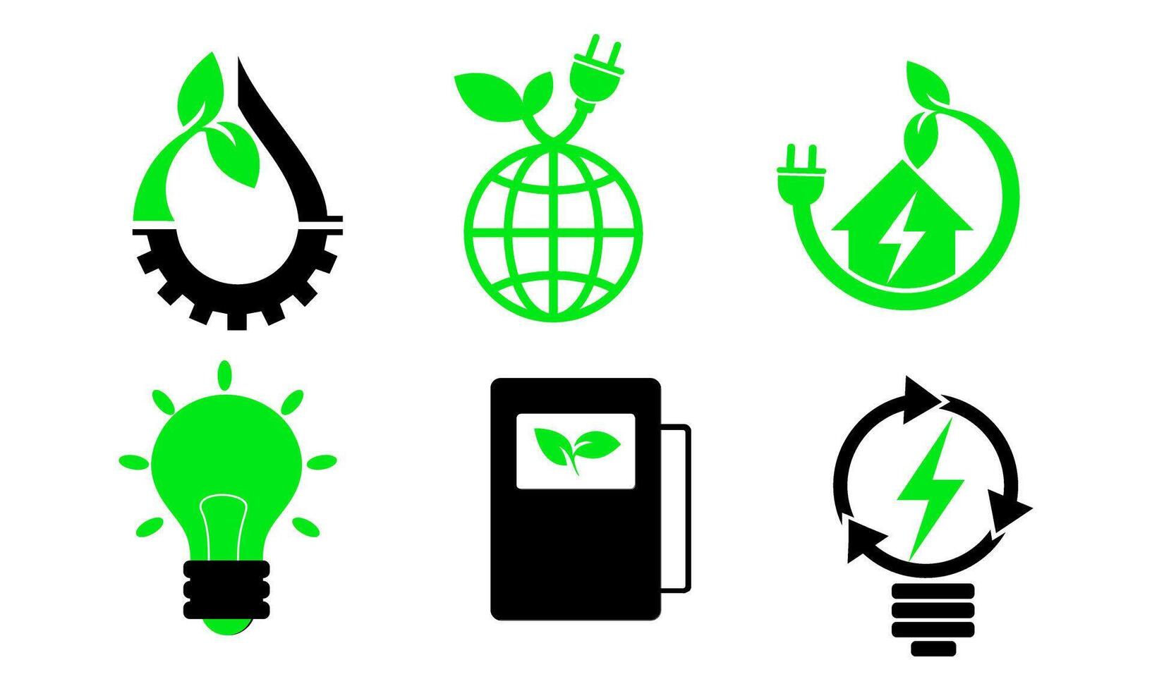 Green energy icon set. Collection of renewable energy, ecology and green electricity icons vector