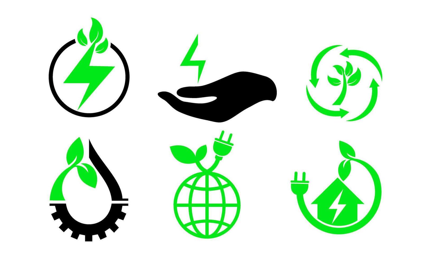 Green energy icon set. Collection of renewable energy, ecology and green electricity icons vector
