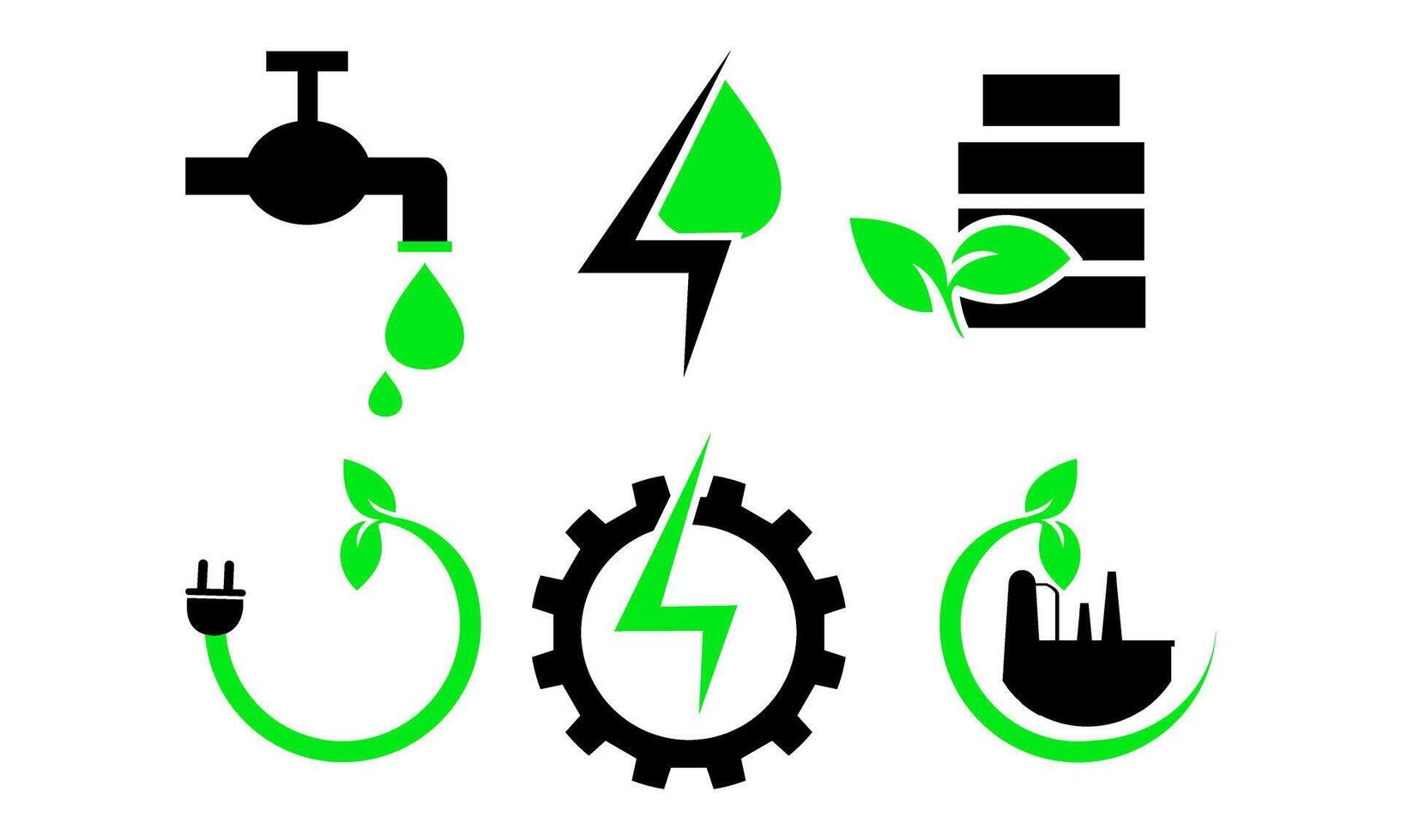 Green energy icon set. Collection of renewable energy, ecology and green electricity icons vector