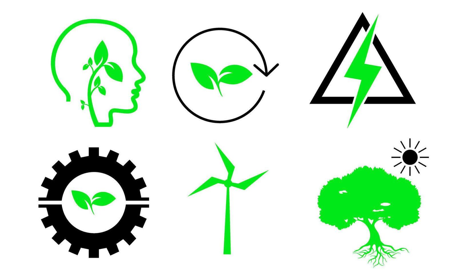 Green energy icon set. Collection of renewable energy, ecology and green electricity icons vector