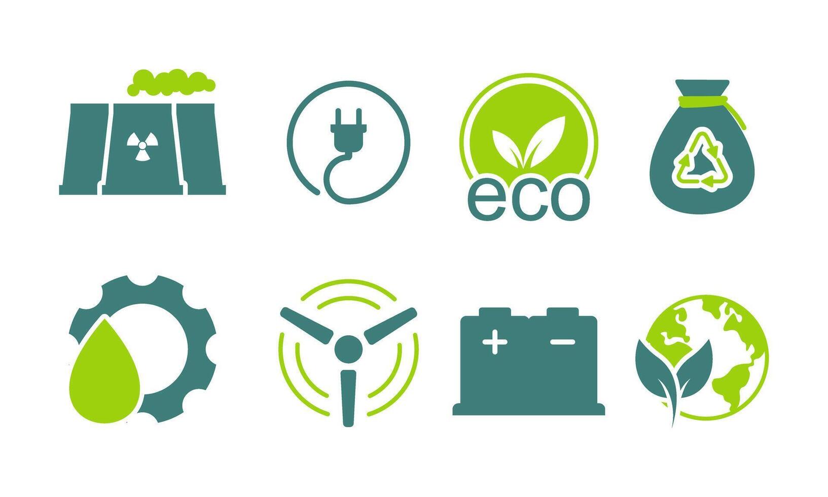 Green energy icon set. Collection of renewable energy, ecology and green electricity icons vector