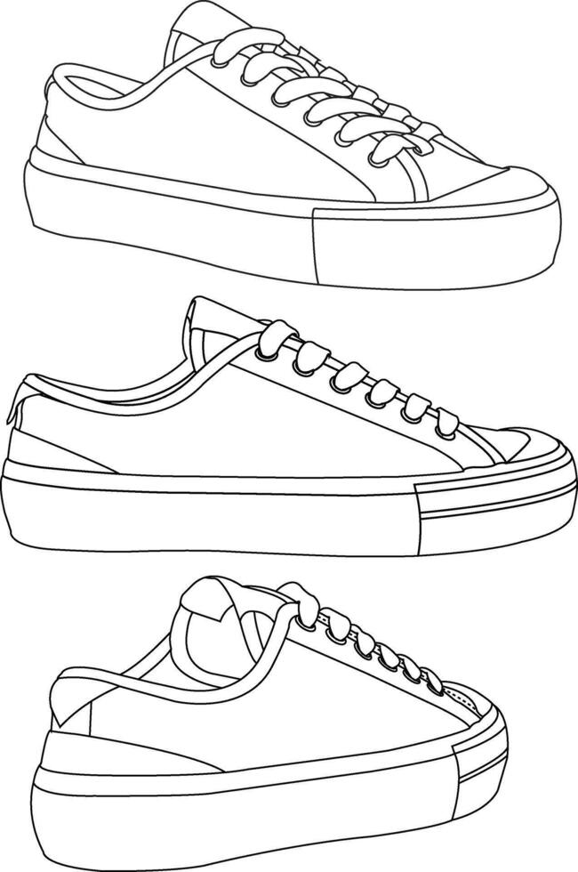 Set of sports and lifestyles shoes, Sneakers shoe lineart icon. new shoe illustration for sport and branding design, set of outline Cool Sneakers. Shoes sneaker outline drawing vector