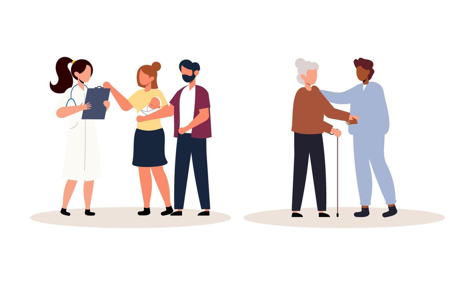Scenes with doctors and patients illustration. Medical diagnostics, consultations, treatment vector