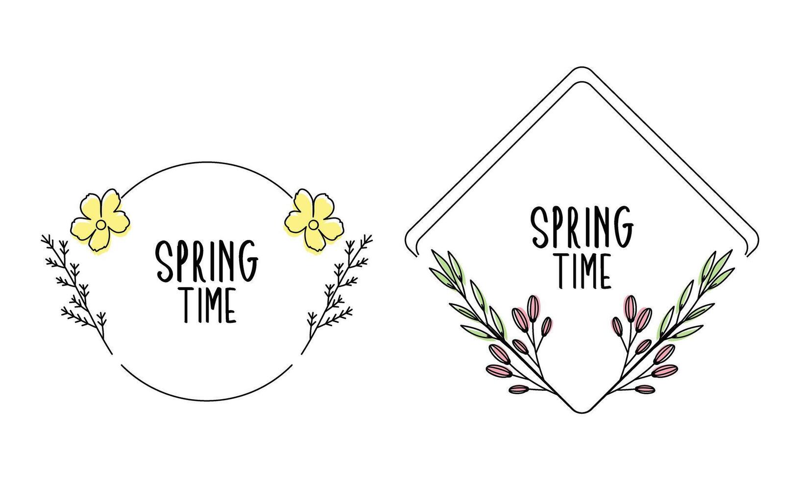 Spring time doodle floral frames vector