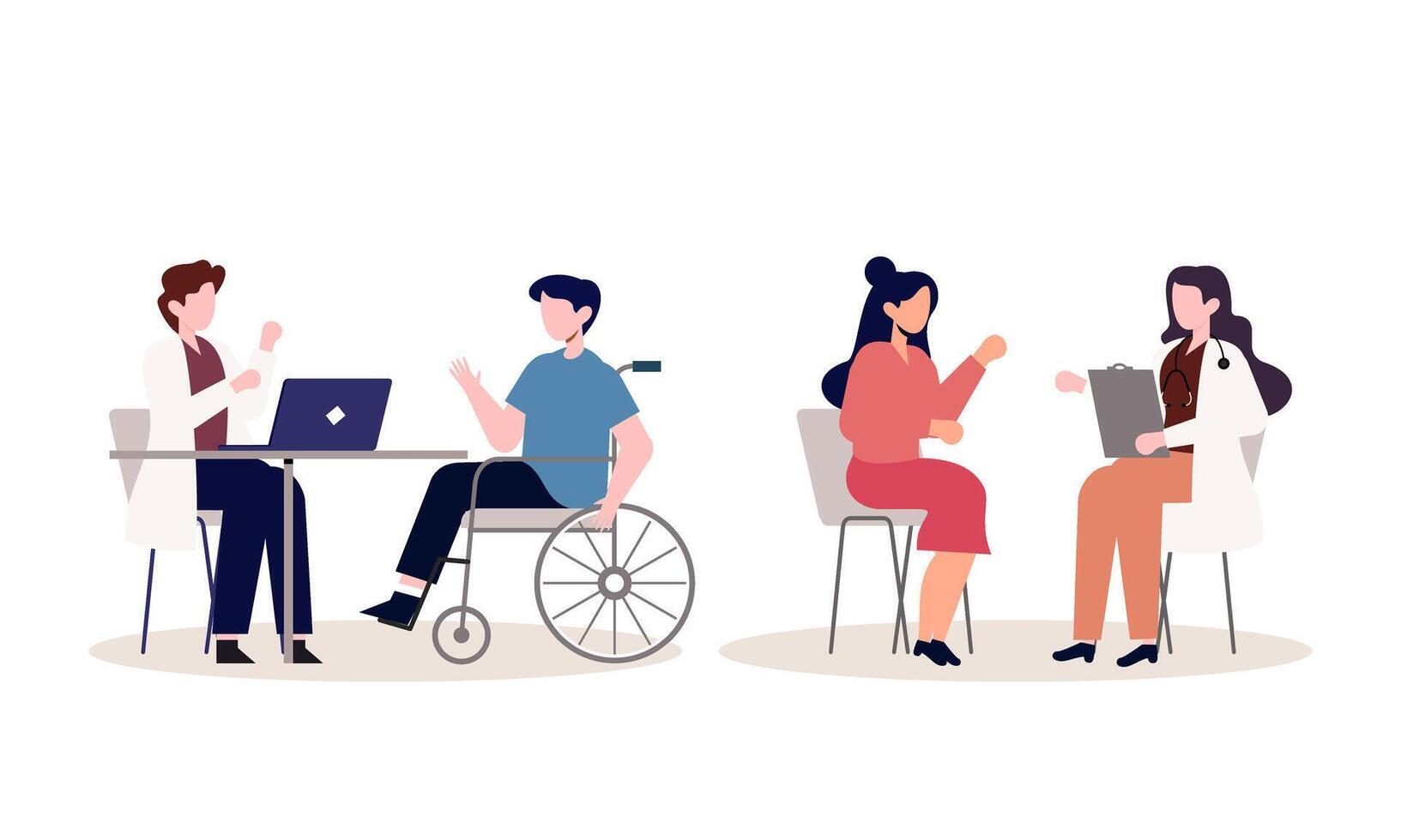 Scenes with doctors and patients illustration. Medical diagnostics, consultations, treatment vector