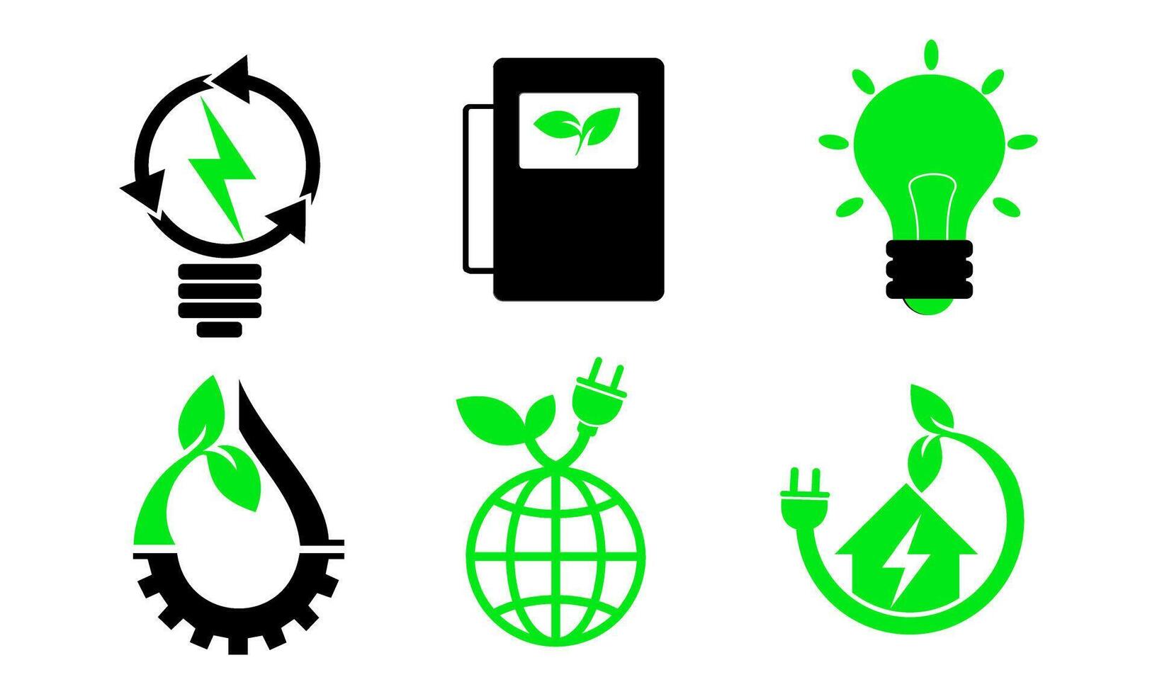 Green energy icon set. Collection of renewable energy, ecology and green electricity icons vector