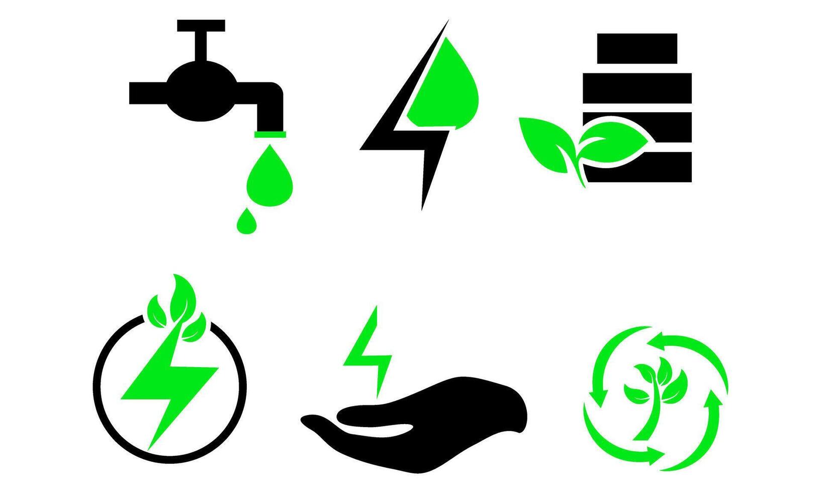 Green energy icon set. Collection of renewable energy, ecology and green electricity icons vector