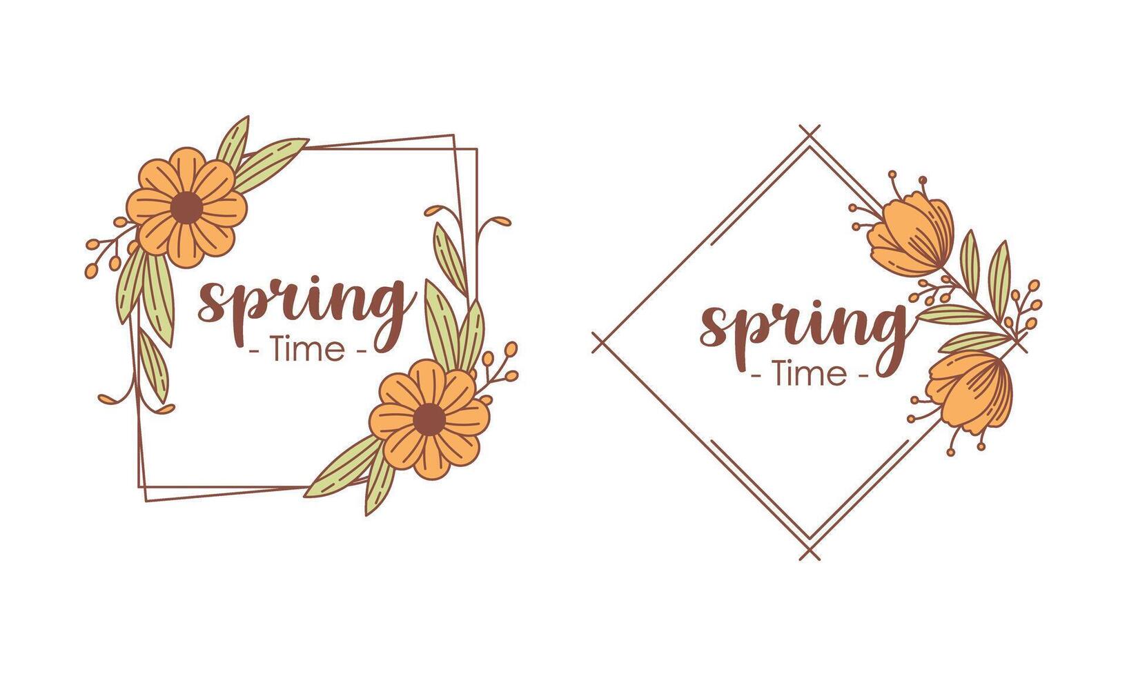 Spring time doodle floral frames vector