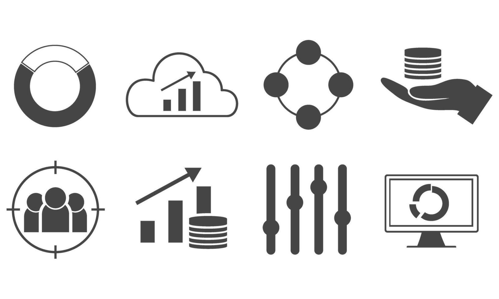 Data analytics icon set. Big data analysis technology symbol vector