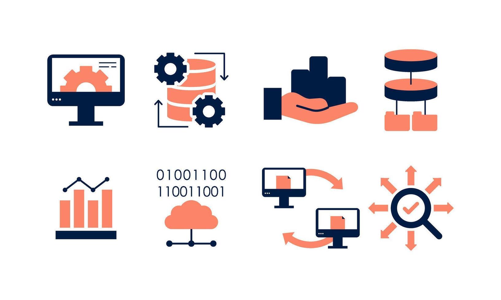Data analytics icon set. Big data analysis technology symbol vector