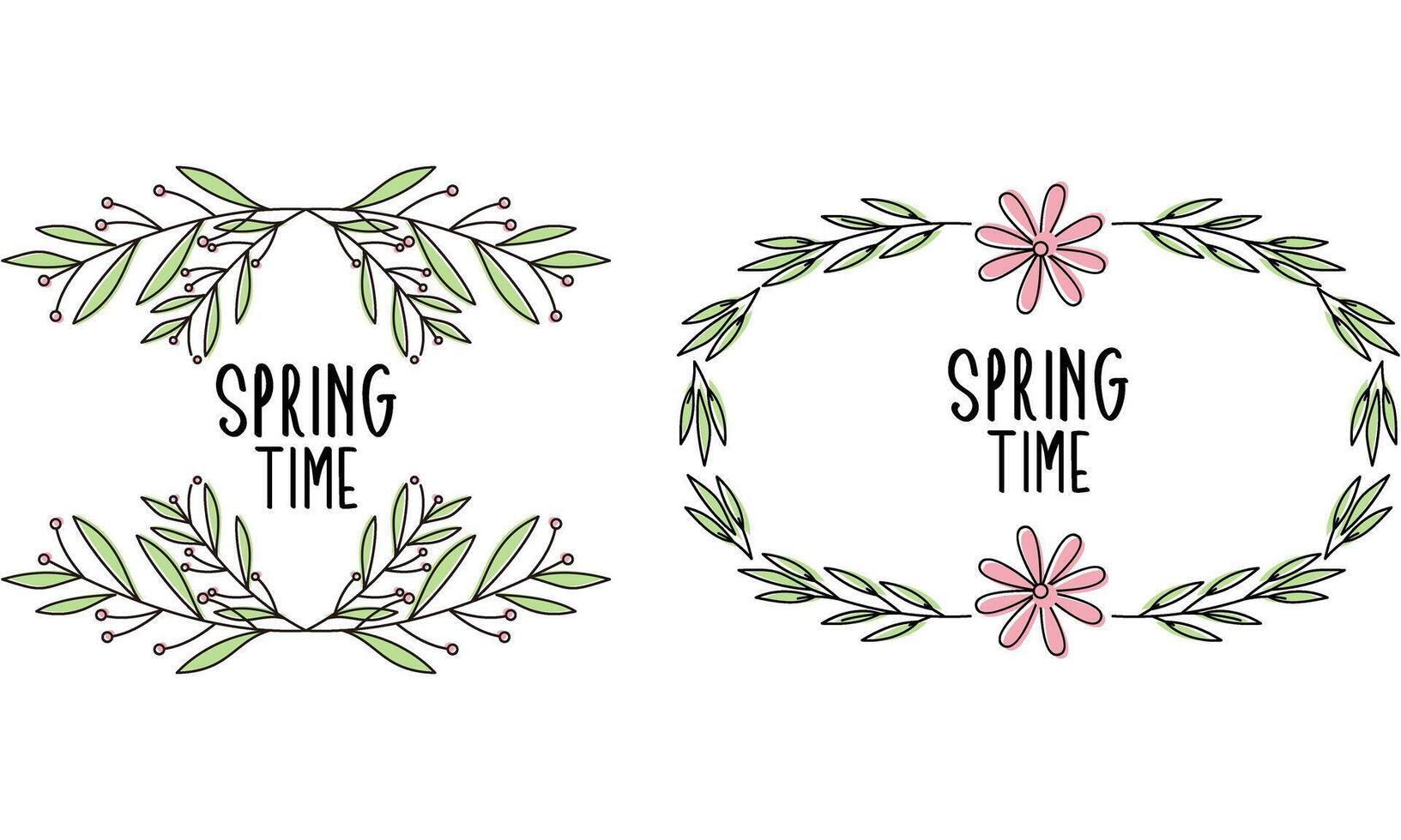 Spring time doodle floral frames vector