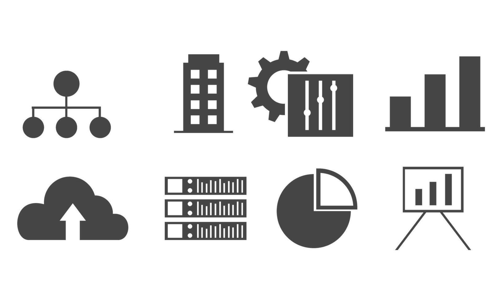 Data analytics icon set. Big data analysis technology symbol vector