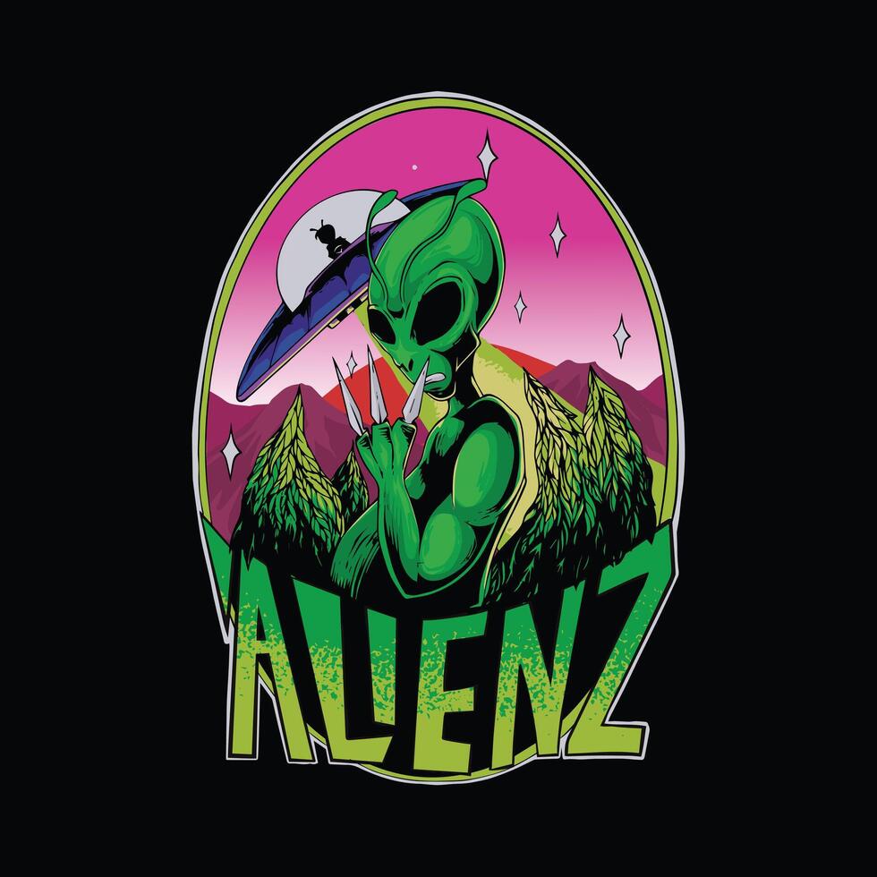 pop art alien illustration for t shirt design vector