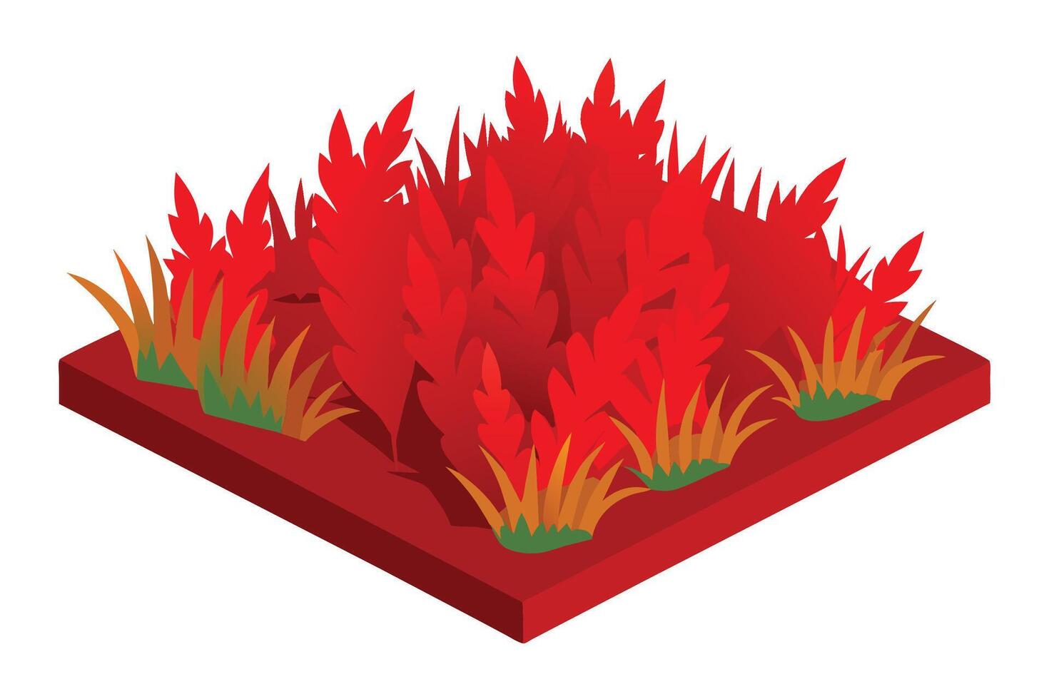 Aerial view red flora grass fields cutout flat illustration vector