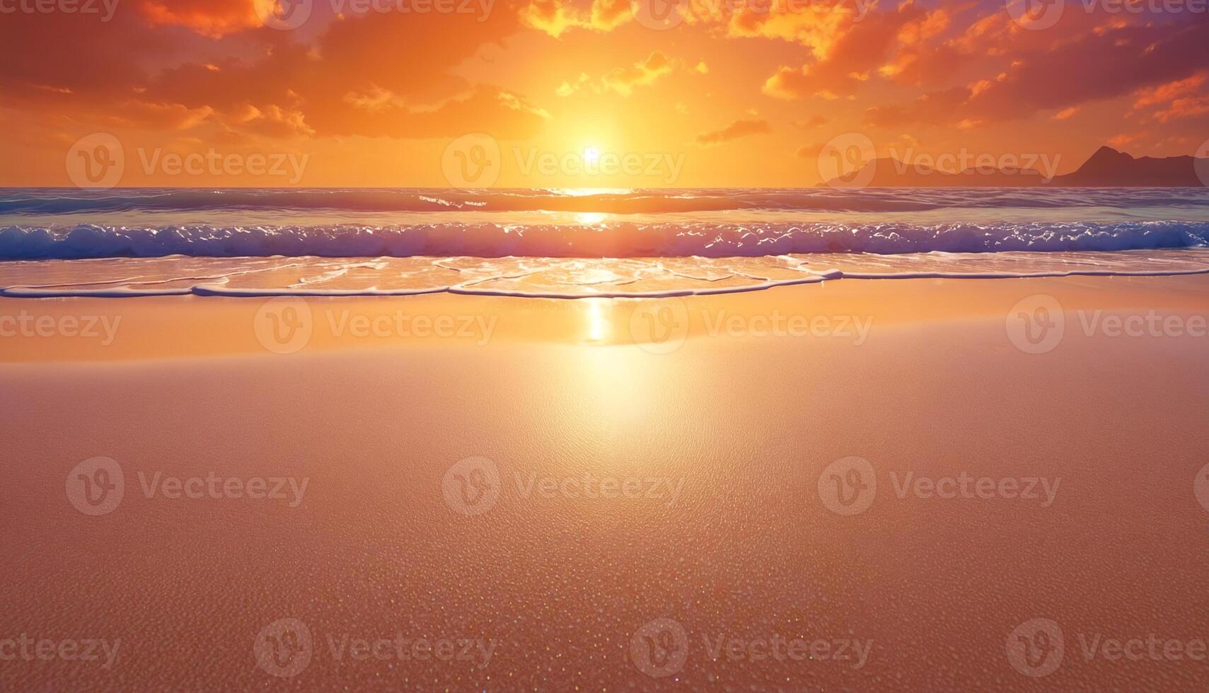 A beach scene with a beautiful sunset in the background. photo