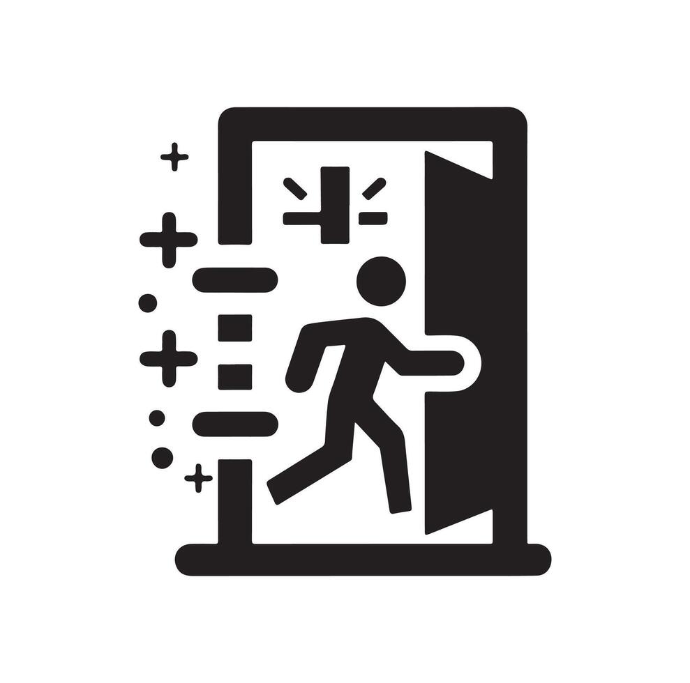 Emergency exit illustration, escape route sign and symbol vector