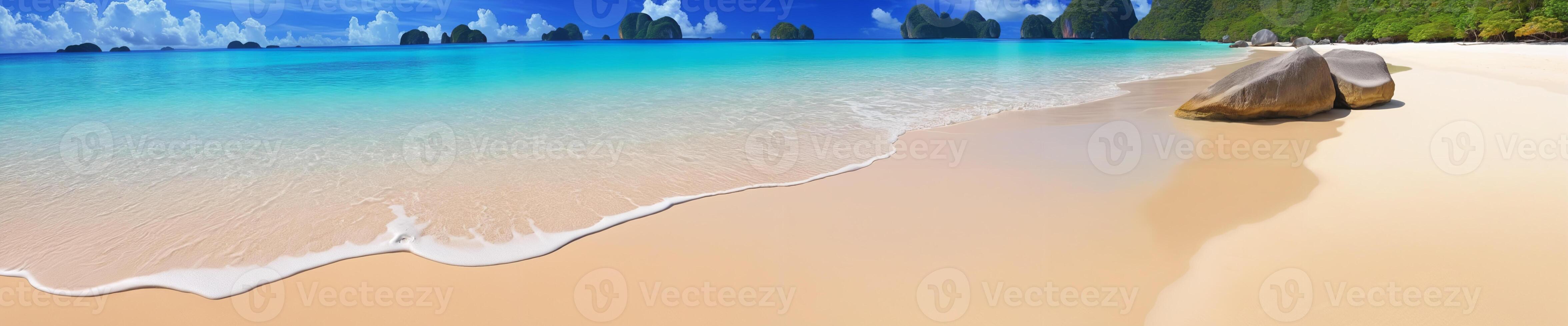 Breathtaking scenery of a secluded beach, with shimmering turquoise waters, golden sand, and the sound of waves, ideal for a peaceful retreat photo
