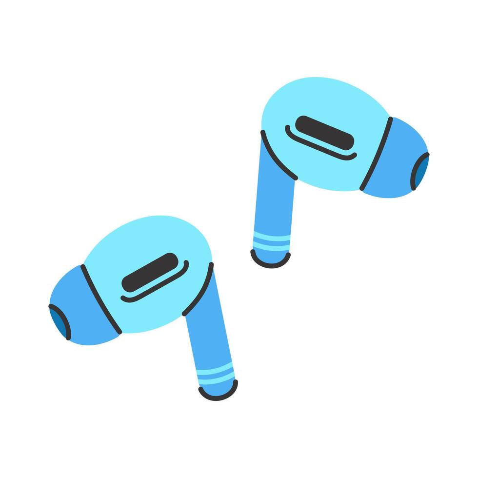 Wireless headphones icon. A pair of blue plastic earphones. Electronic device for listening to music, communication, entertainment. Smart digital headset for phone, portable modern gadget vector