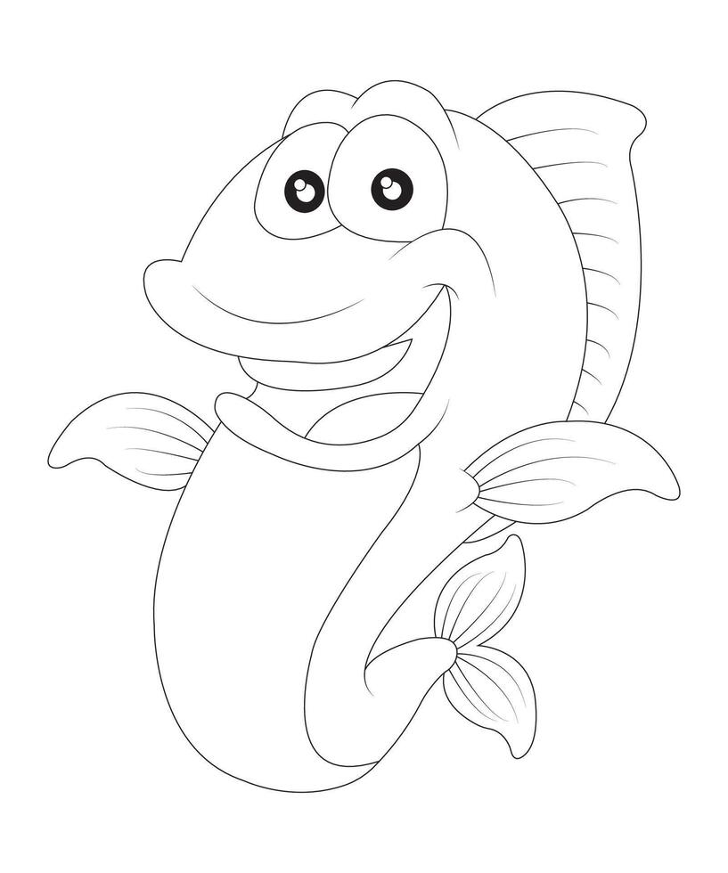 cute fish coloring page for kids coloring book page for adults black and white vector