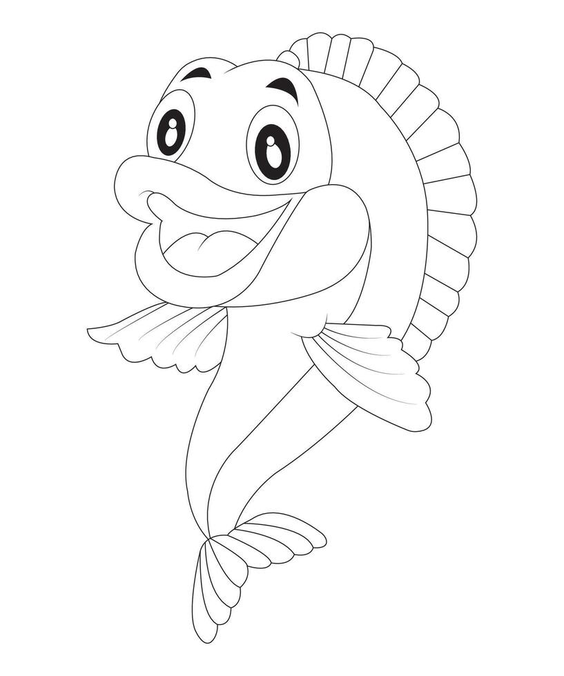 cute fish coloring page for kids coloring book page for adults black and white vector