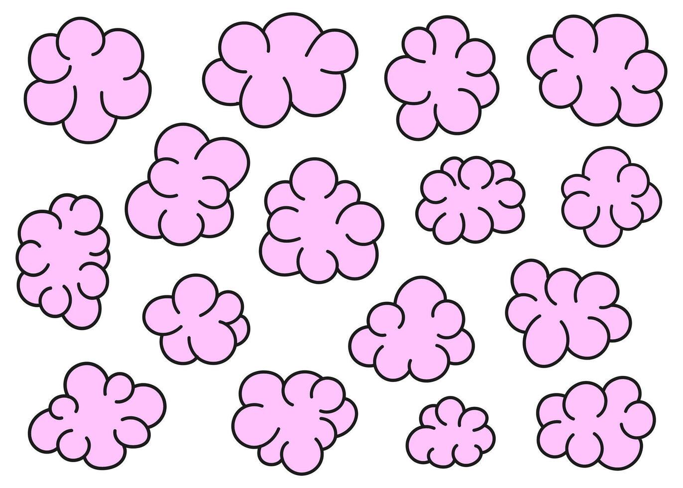 Pink bubble abstract shapes set. Various shapes in a bubbly style. Trendy y2k balloon objects. Graffiti elements. Isolated on white background. vector