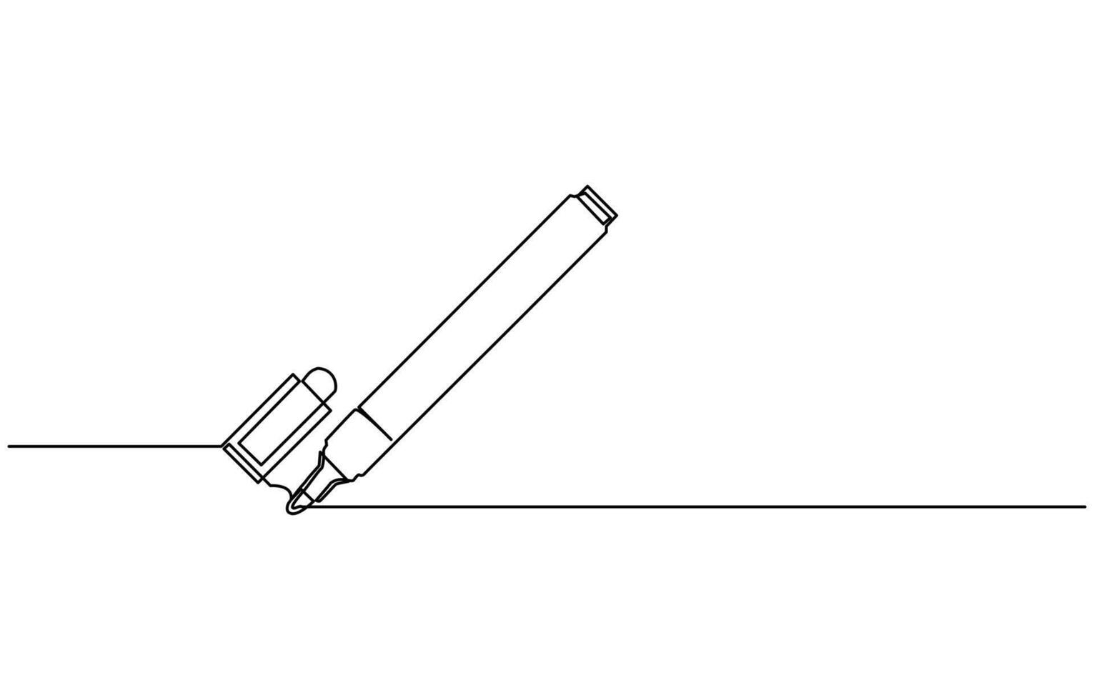 Marker pen One continuous line drawing of pen. Pencil symbol of study and education vector