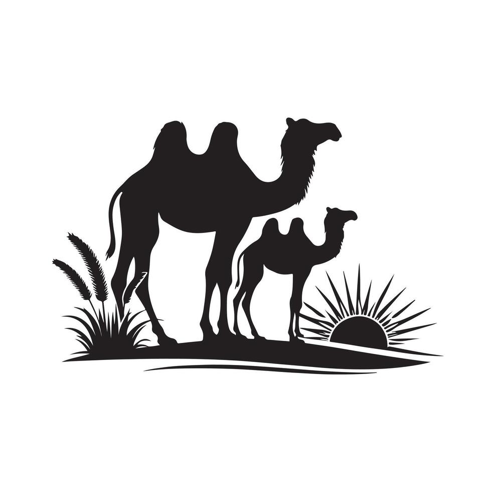 camel silhouettes illustration on white background vector