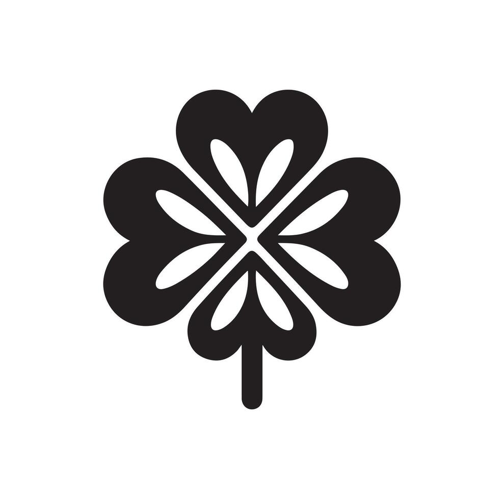 Four-leaf clover icon illustration. Black icon isolated on white background. Clover silhouette. vector
