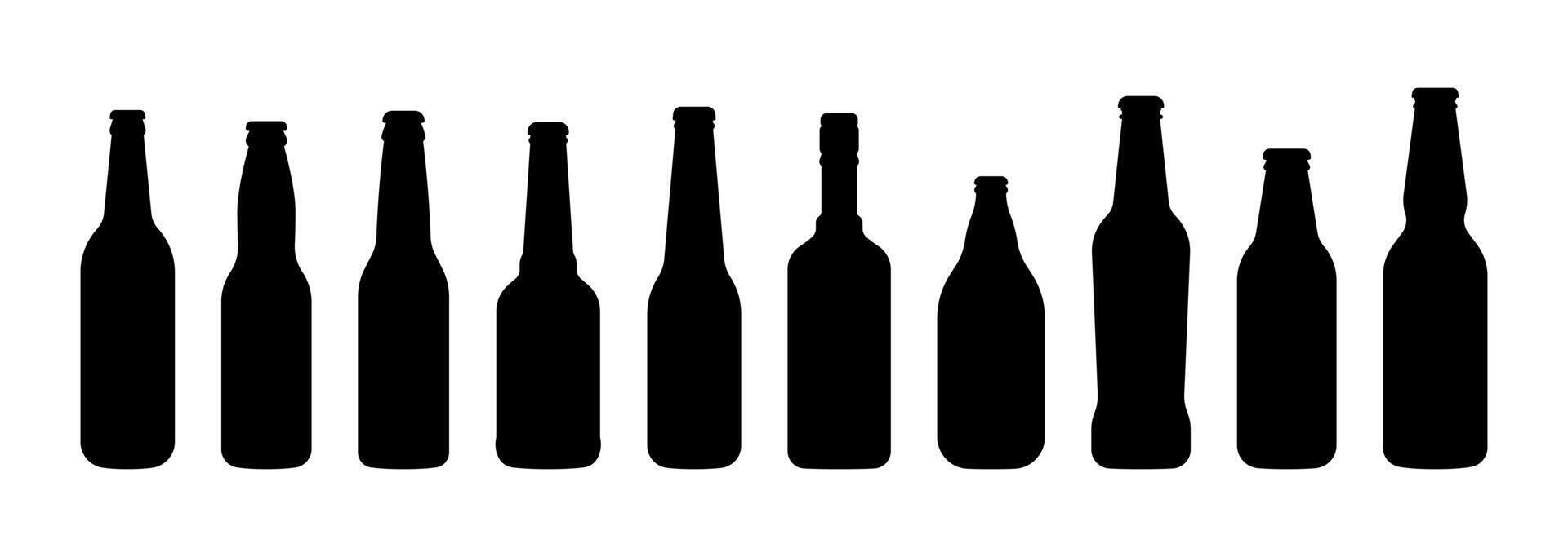 Beer bottles silhouettes isolated on white background. vector