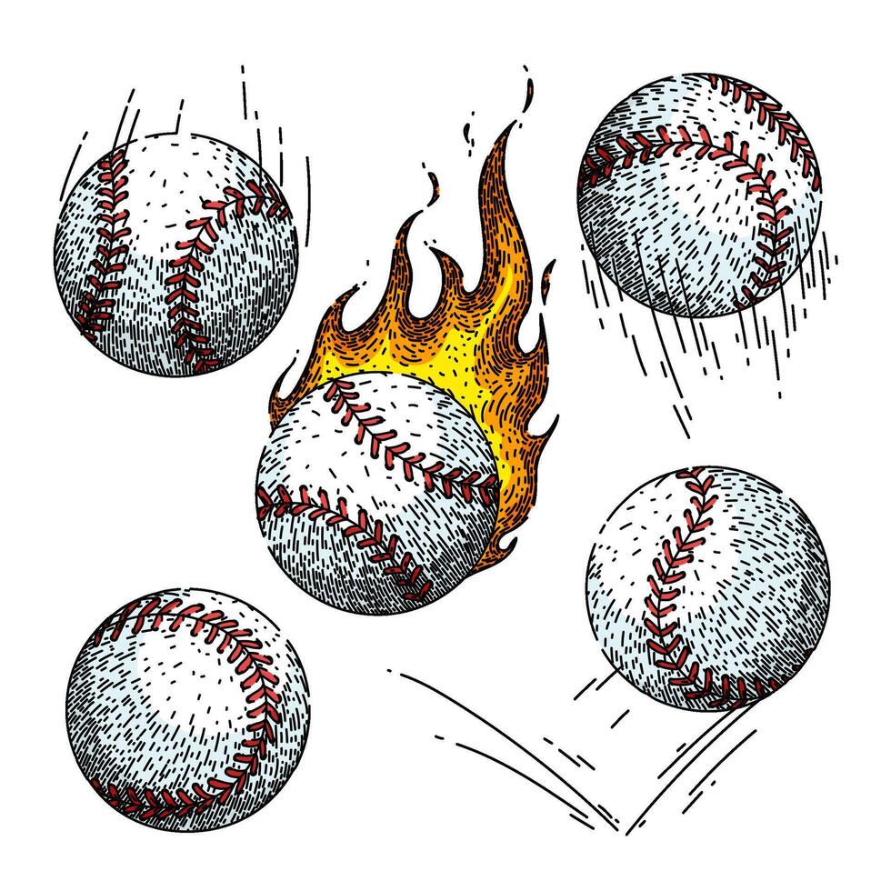 baseball ball set sketch hand drawn vector